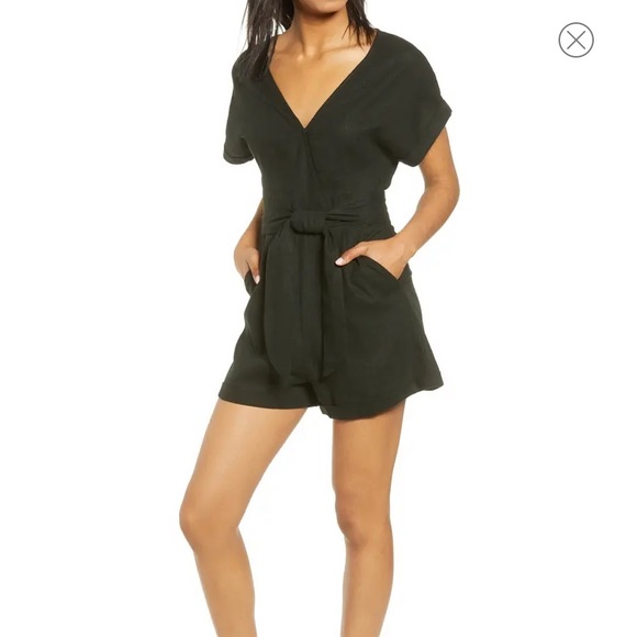All In Favor Tie Waist Linen Blend Romper - Picture 1 of 14